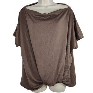 Brown Knotted Front Knit Top Size L Boatneck Short Sleeve